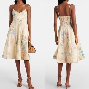 Zimmermann Women's Natural Illuminate Picnic Floral Linen A-Line Dress Size 0P